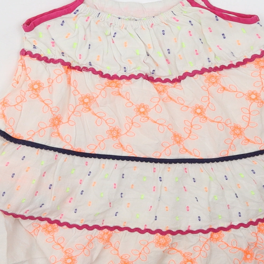Matalan Girls White Geometric Cotton A-Line Size 18-24 Months Square Neck Pullover