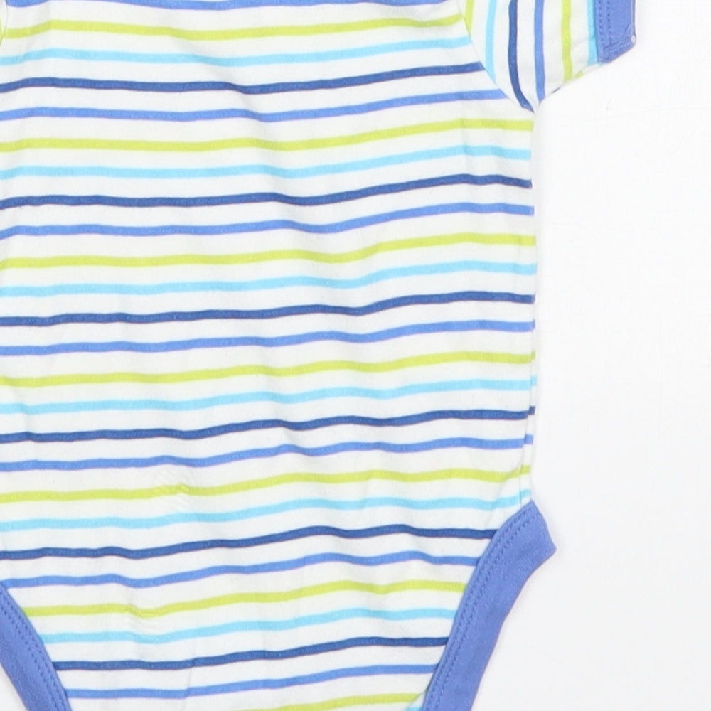 Little But Loud Boys Blue Striped Cotton Babygrow One-Piece Size 3-6 Months Button