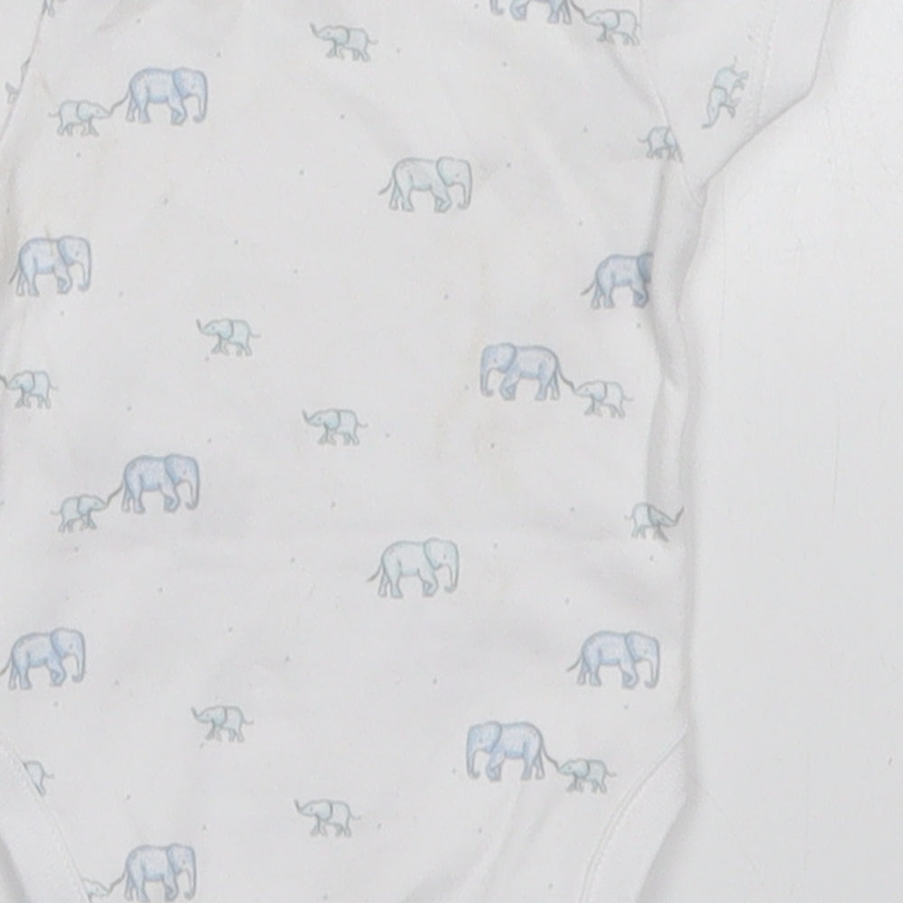 NEXT Boys White Cotton Babygrow One-Piece Size Newborn Button - Elephants