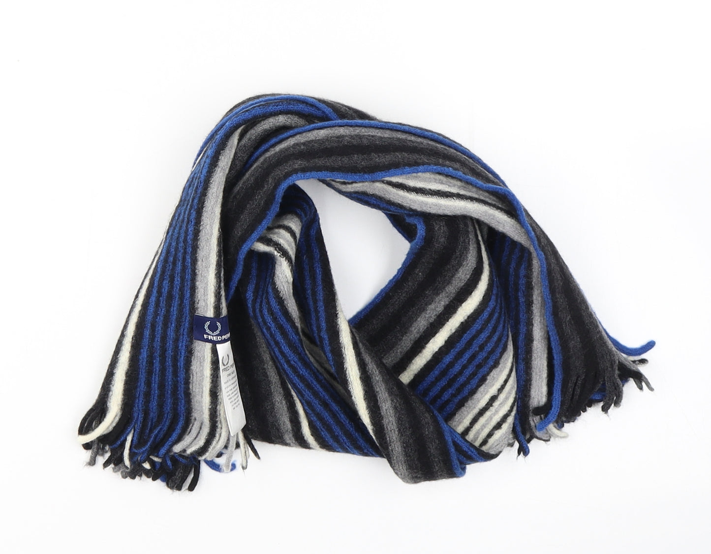 Fred Perry Mens Blue Striped Wool Scarf One Size