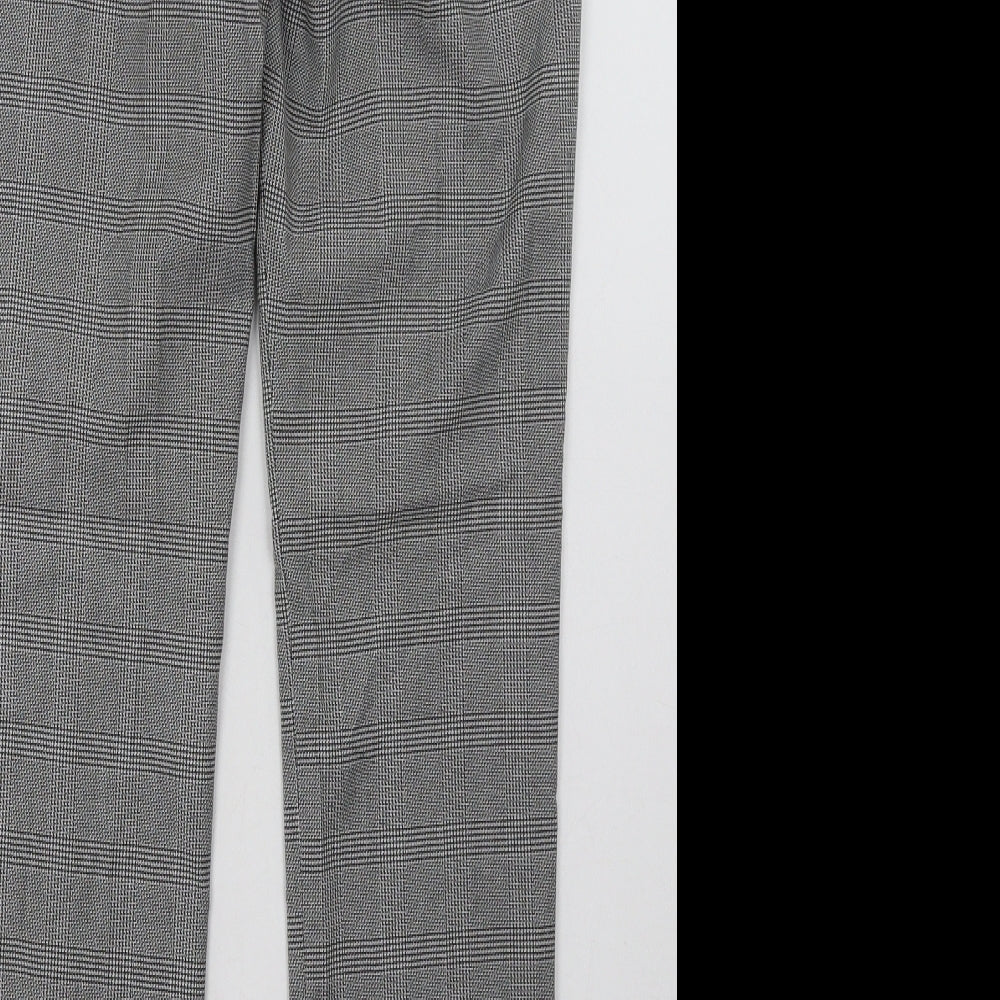 H&M Womens Grey Check Polyester Trousers Size 4 L32 in Regular Hook & Eye