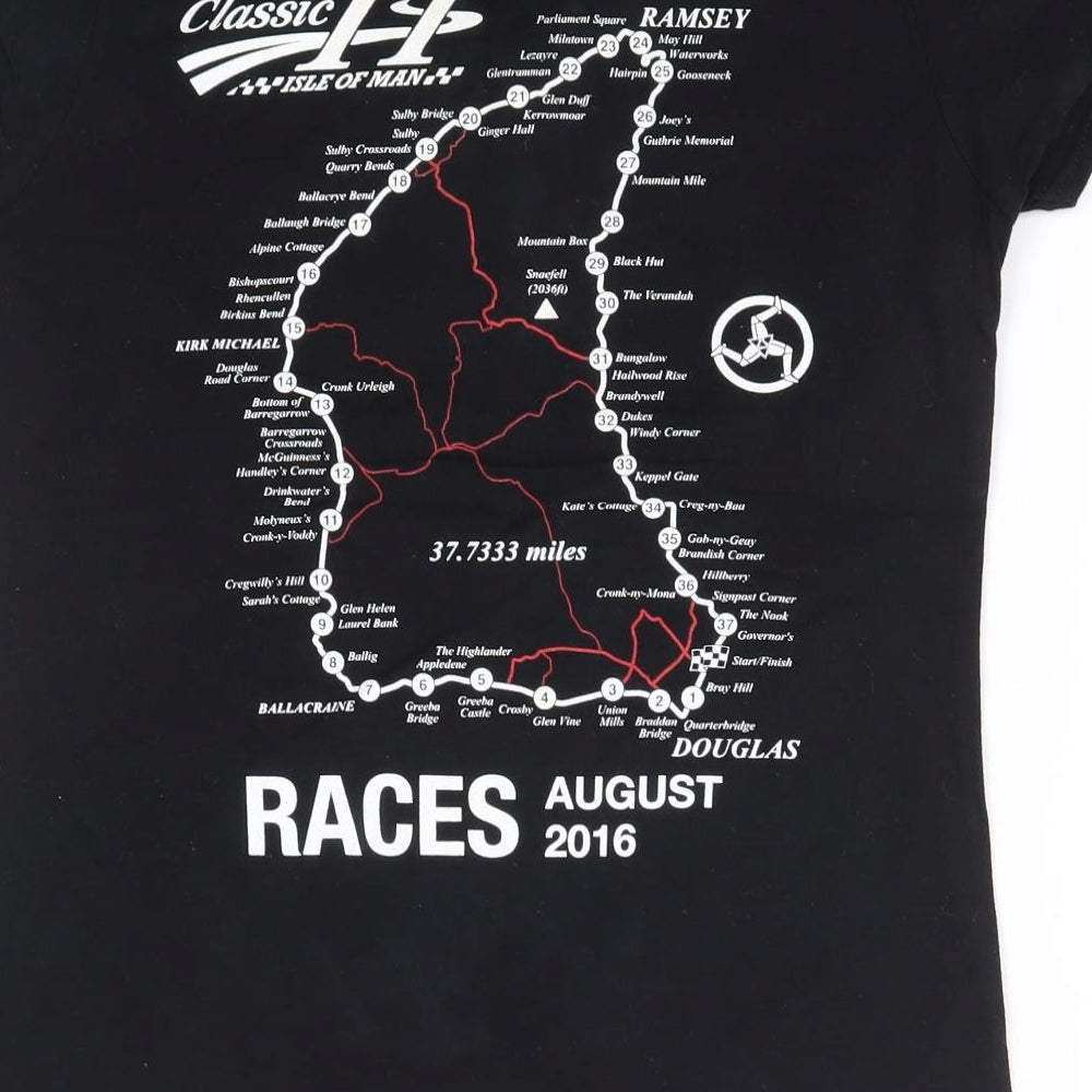 Fruit of the Loom Womens Black 100% Cotton Basic T-Shirt Size M Round Neck - Isle of Man TT