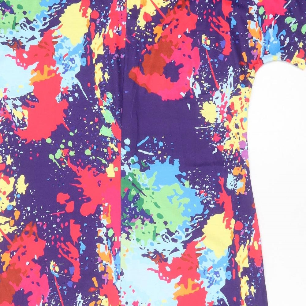 Preworn Womens Multicoloured Geometric Polyester Blend T-Shirt Dress Size M Round Neck