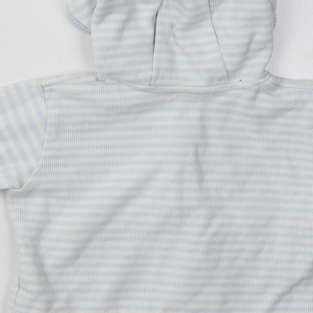 Marks and Spencer Boys Blue Striped Cotton Pullover Jumper Size 3-6 Months Button