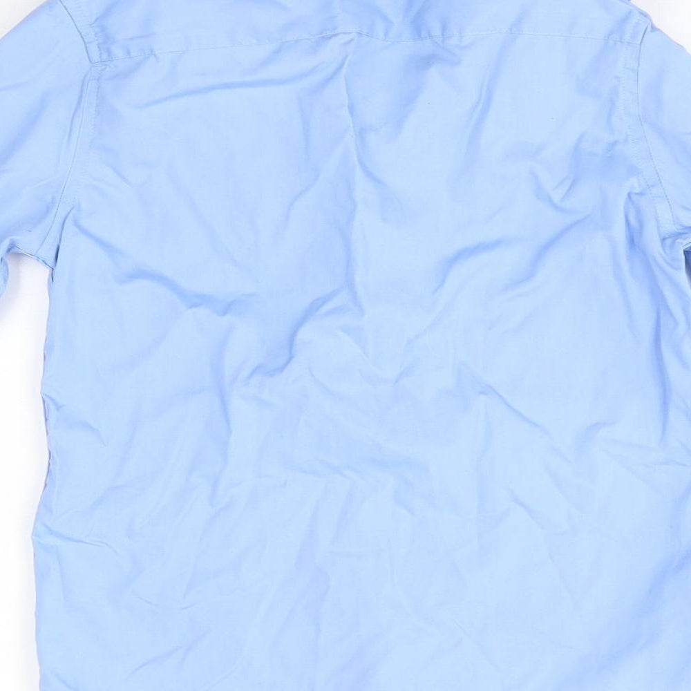 M&S Boys Blue Cotton Basic Button-Up Size 8-9 Years Collared - School