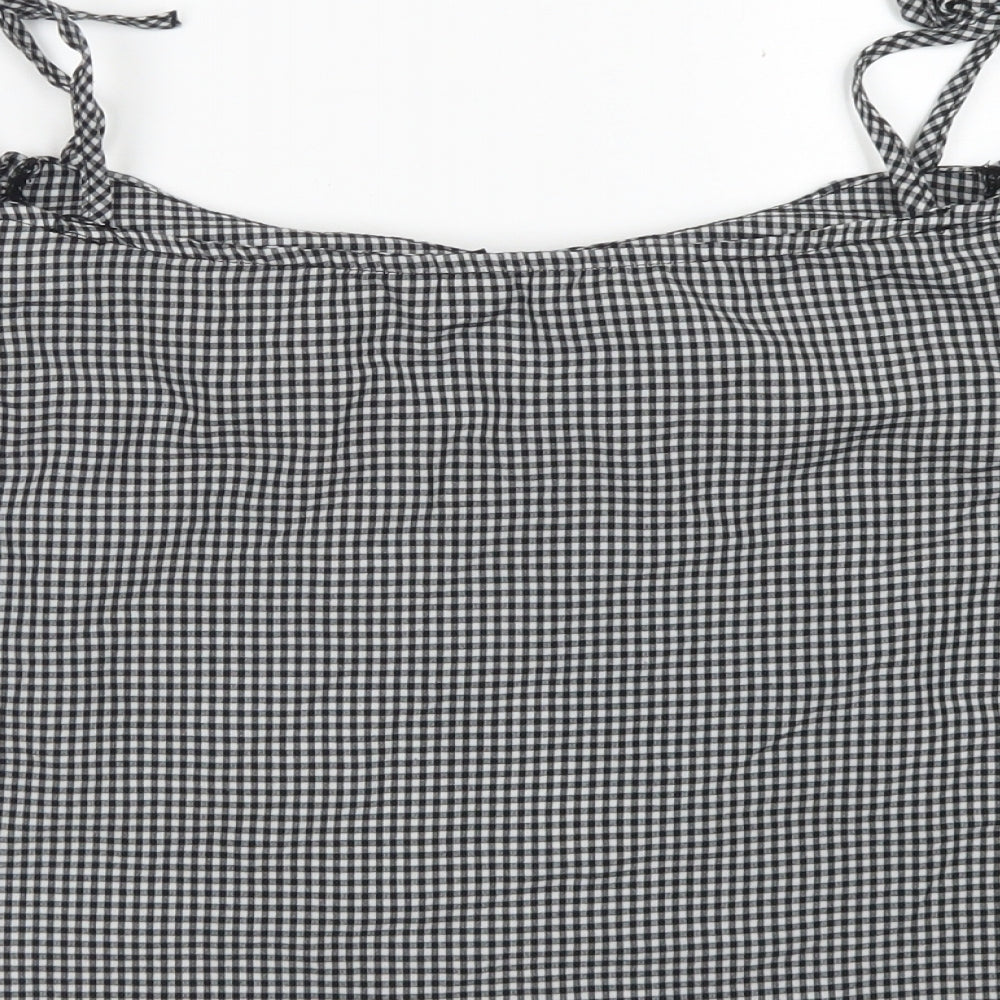 New Look Womens Black Check Polyester Cropped Blouse Size 12 Off the Shoulder - Cold Shoulder