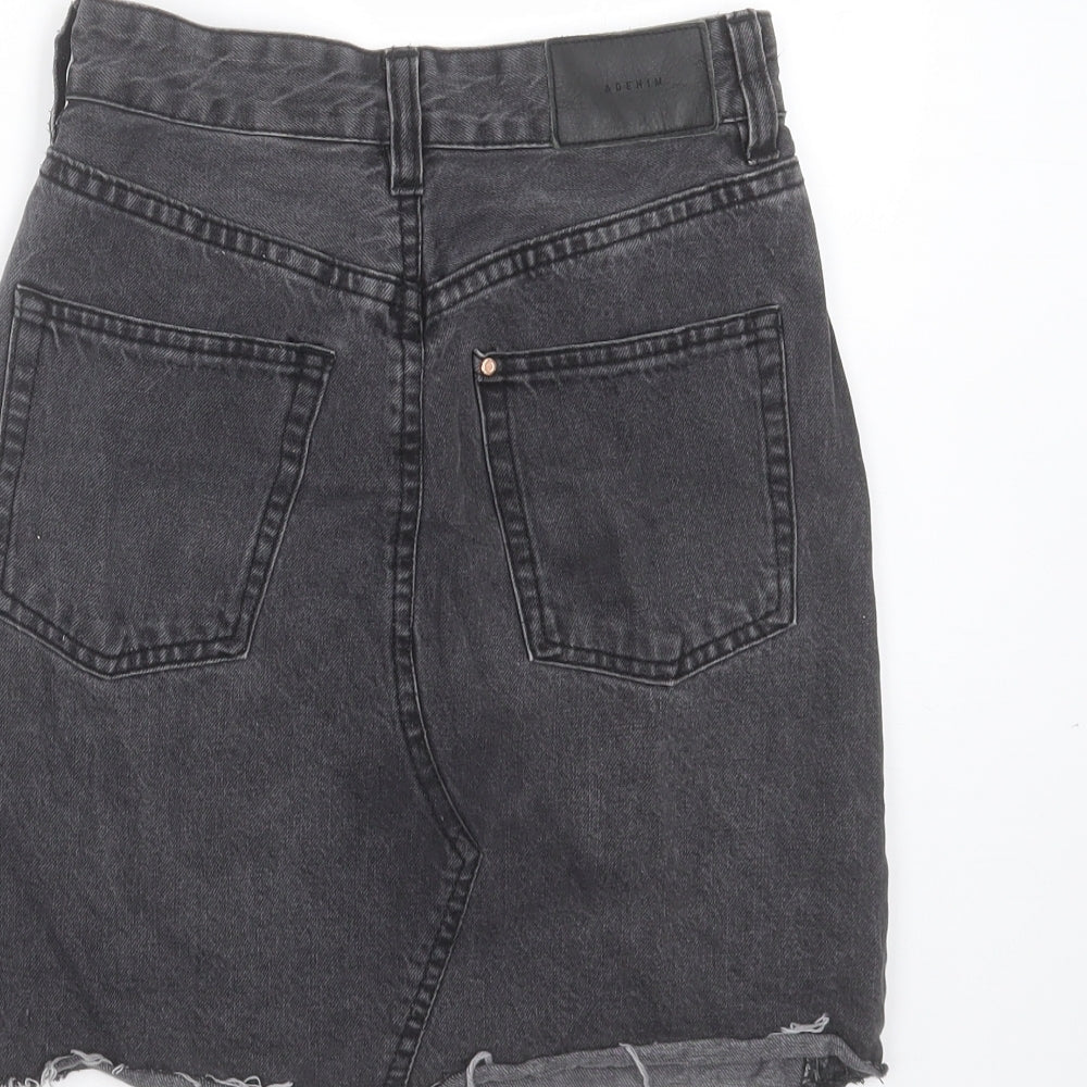 H&M Womens Grey Cotton Mini Skirt Size 4 - Distressed hem