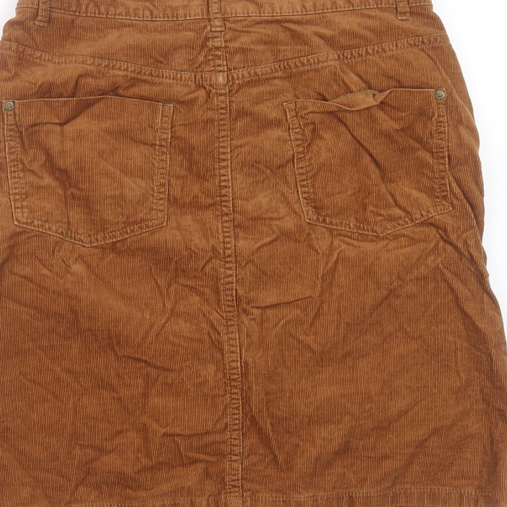 Marks and Spencer Womens Brown Cotton A-Line Skirt Size 8 Button