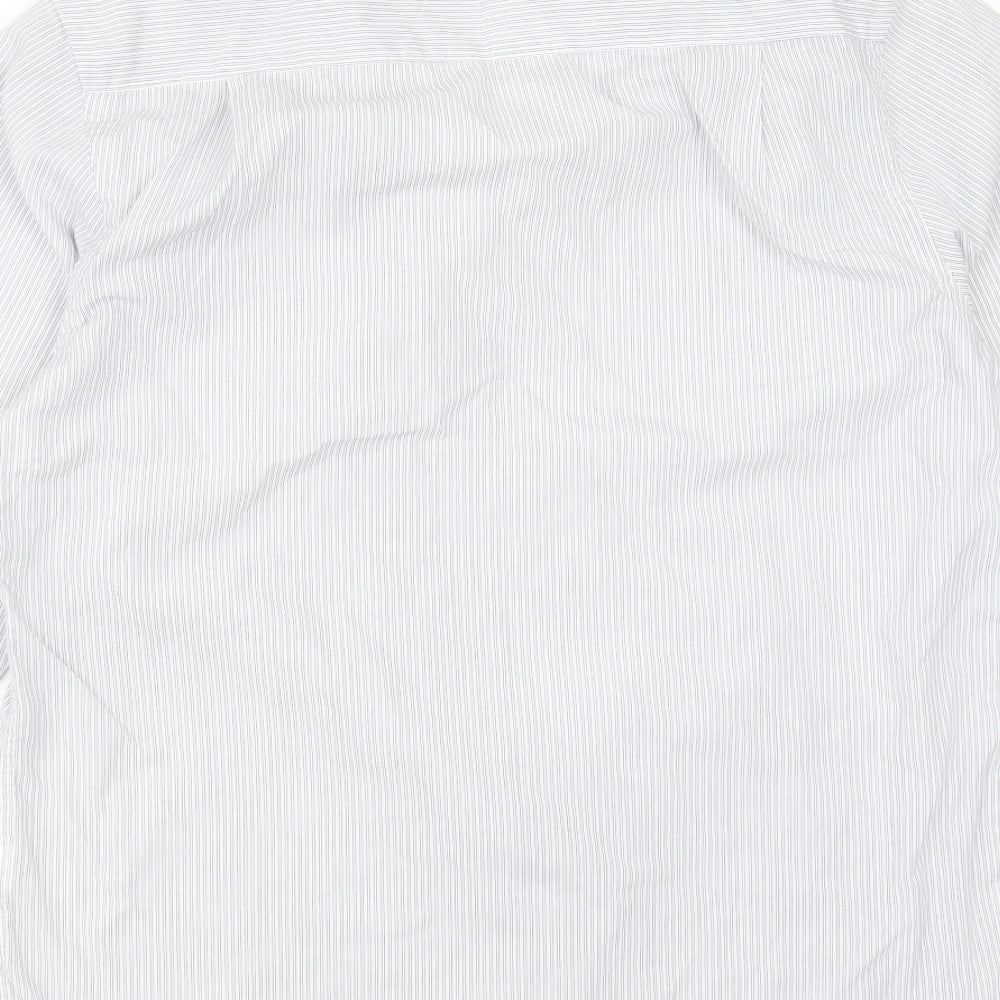 B&W Mens White Striped Polyester Button-Up Size 15.5 Collared Button