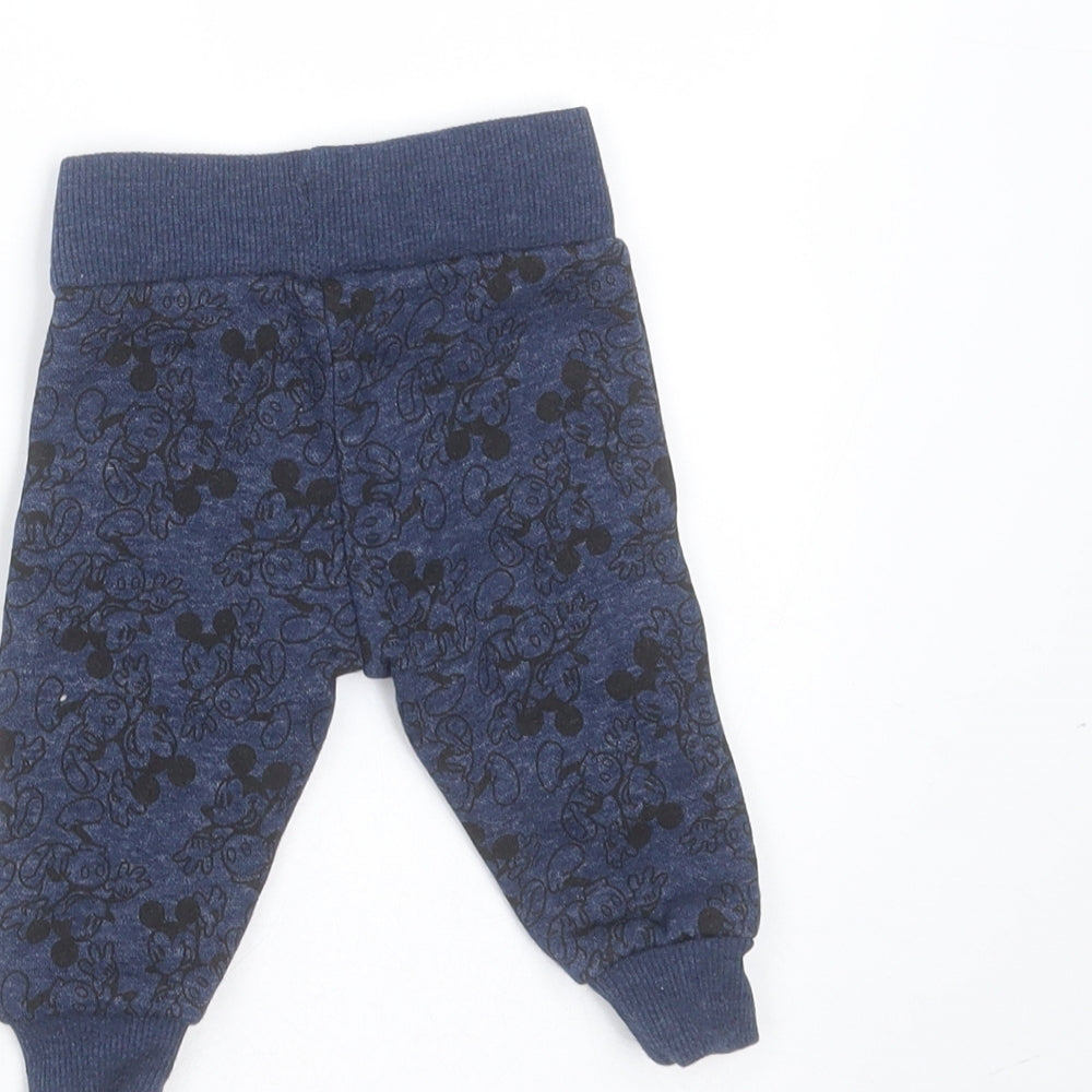 Primark Baby Blue Cotton Jogger Trousers Size 0-3 Months Drawstring - Mickey Mouse Print