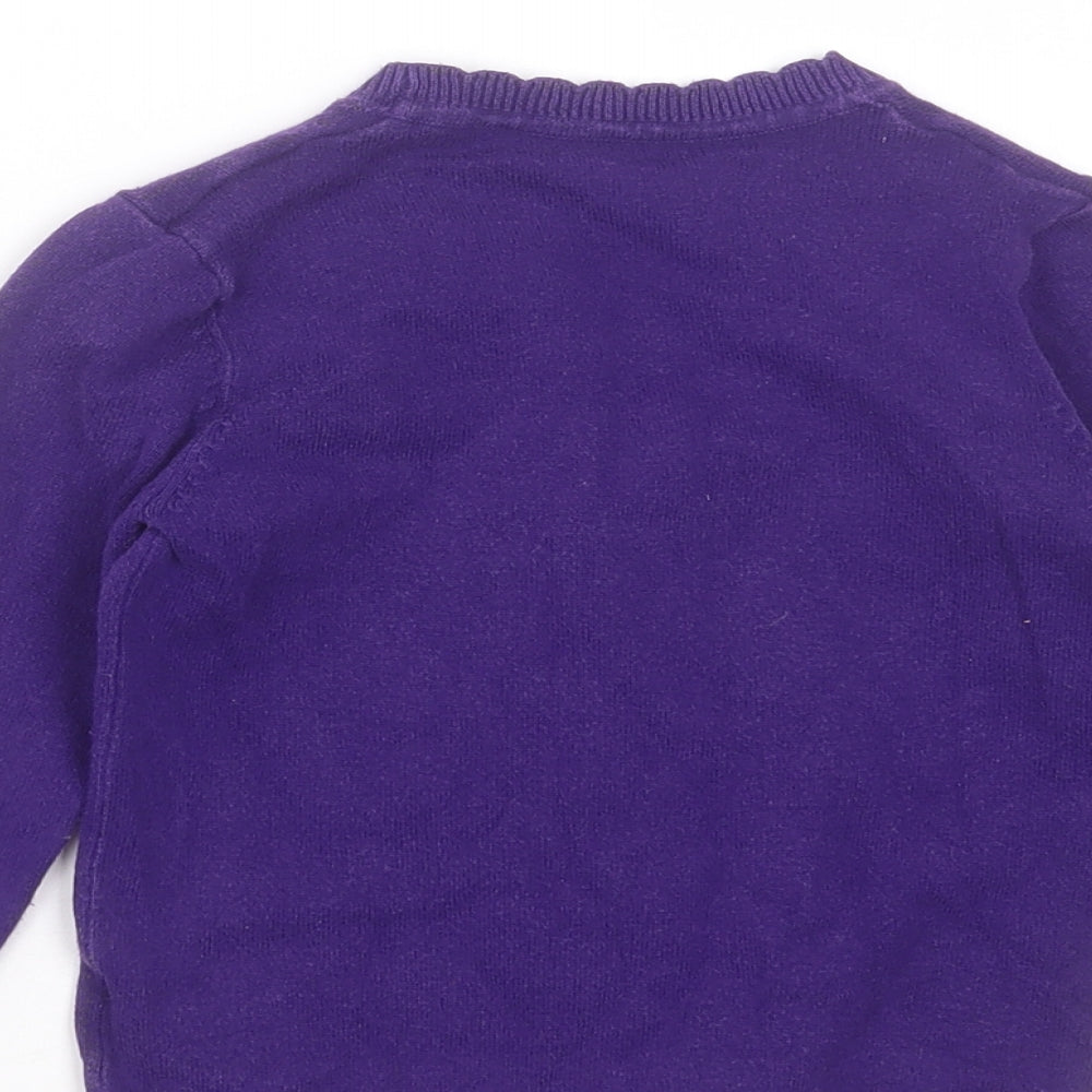 Matalan Girls Purple V-Neck Cotton Cardigan Jumper Size 4 Years Button - school