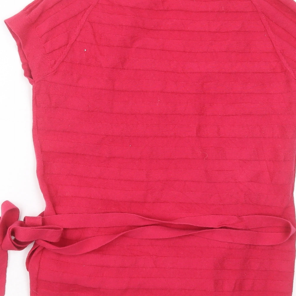 Jigsaw Womens Pink V-Neck Striped Cotton Wrap Jumper Size S