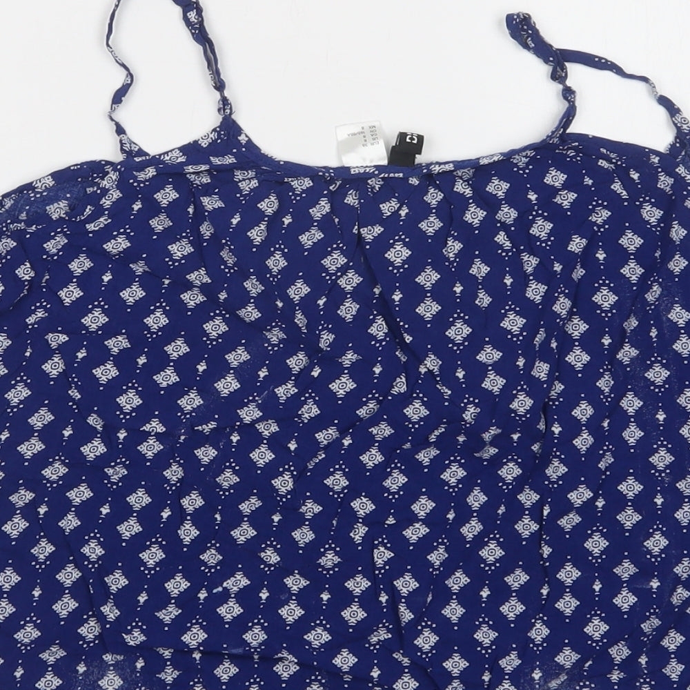 H&M Womens Blue Geometric Viscose Camisole Tank Size 10 Round Neck
