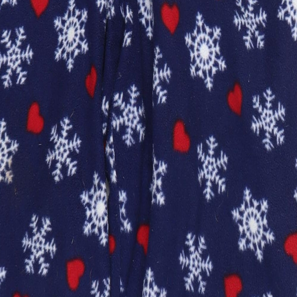 Preworn Womens Blue Geometric Polyester Trousers Size M L27 in Regular - Snowflake and Love Heart Print