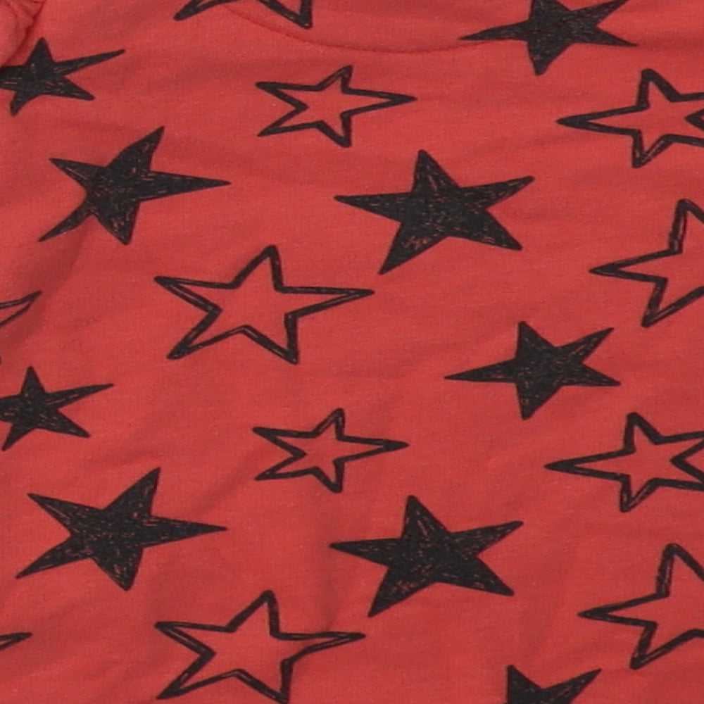 F&F Girls Red Geometric Cotton Jumper Dress Size 3-6 Months Crew Neck Buckle - Star Print
