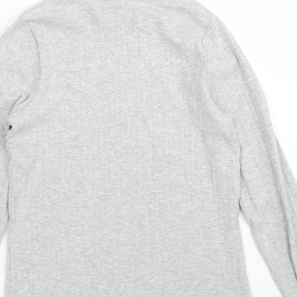 M&S Girls Grey Cotton Pullover T-Shirt Size 10-11 Years High Neck - Lettuce edging