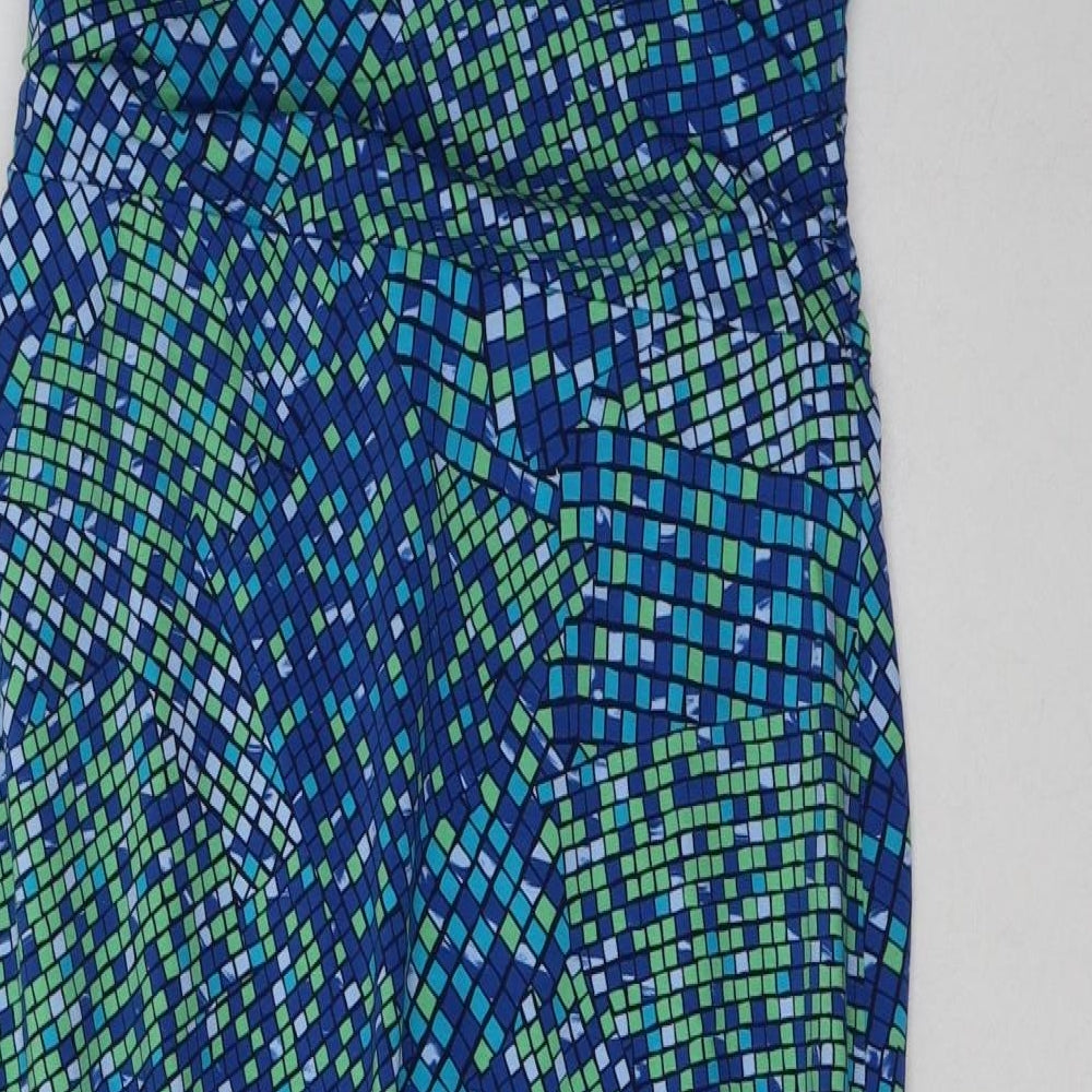 landsend Womens Blue Geometric Cotton A-Line Size M V-Neck Pullover