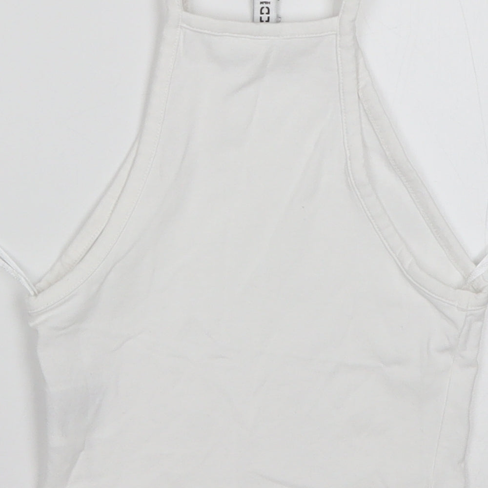 H&M Womens White Cotton Cropped Tank Size 2XS Square Neck