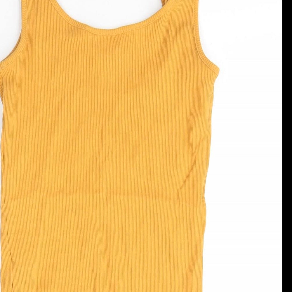 New Look Womens Yellow Cotton Basic Tank Size 12 Round Neck