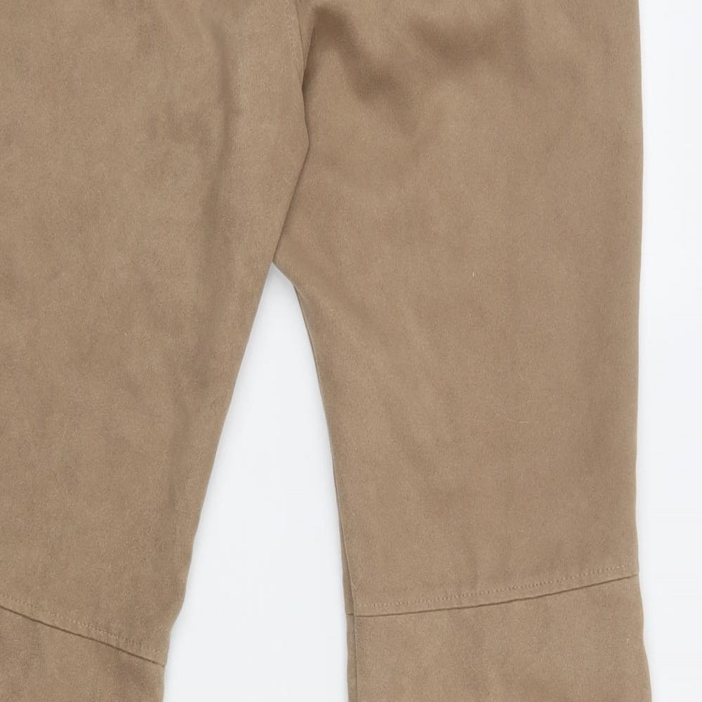 m&s Womens Beige Polyester Trousers Size 16 L30 in Regular Hook & Loop