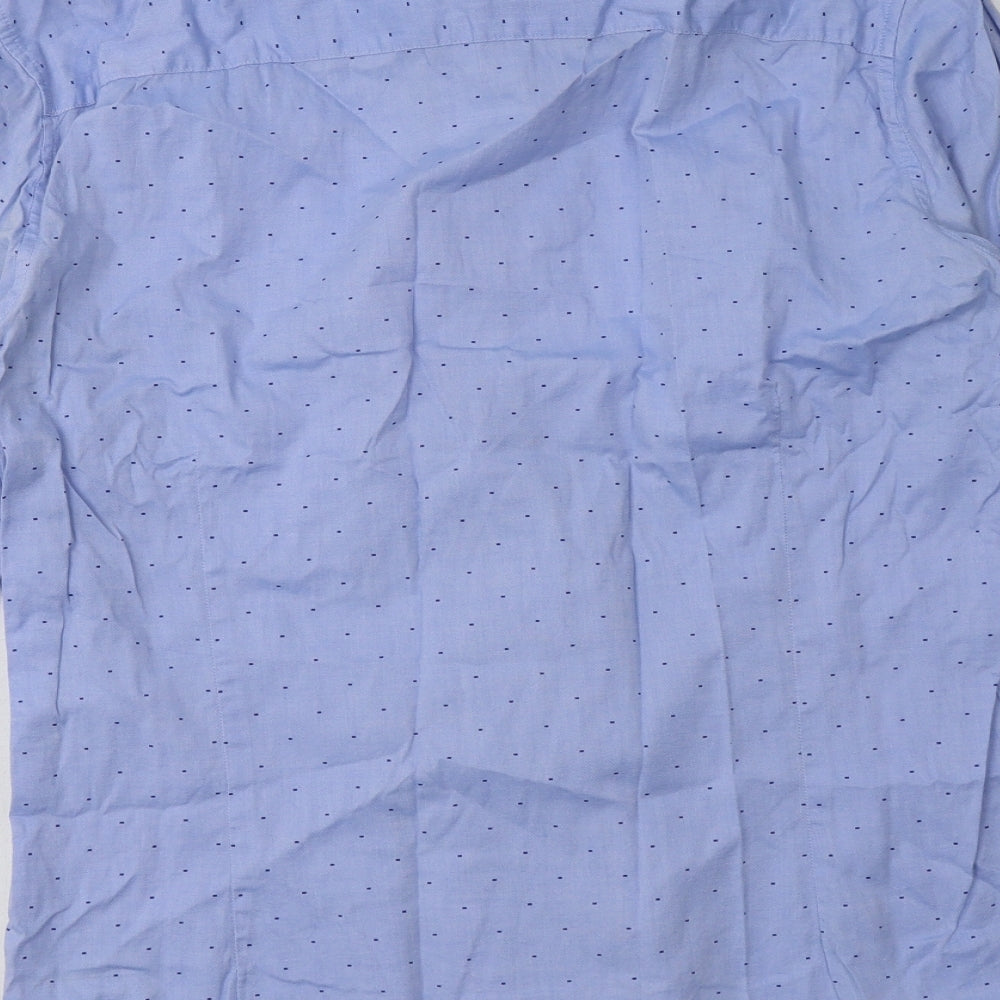 Matalan Mens Blue Polka Dot Cotton Button-Up Size 16 Collared Button