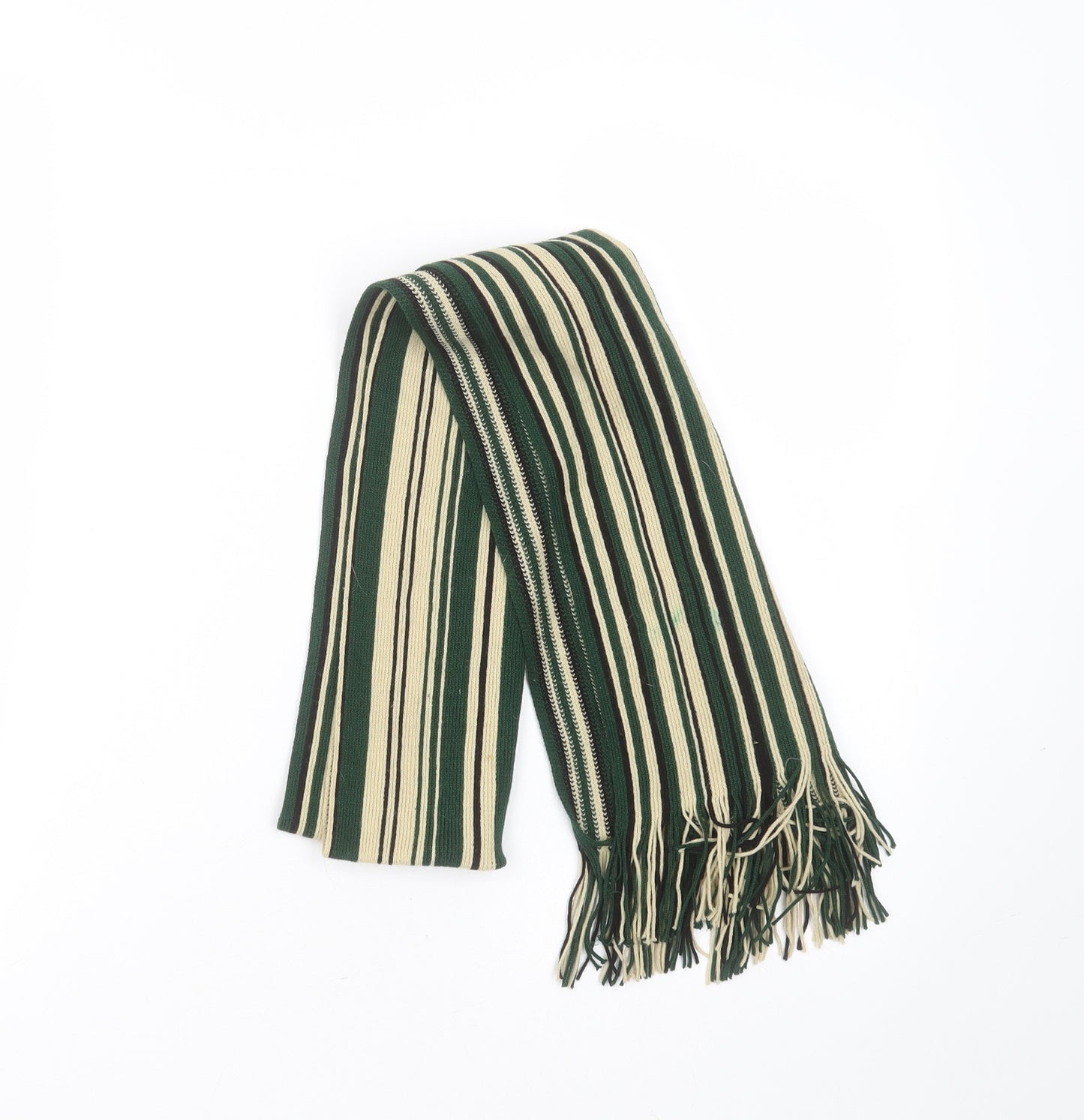 Preworn Mens Green Striped Polyester Scarf One Size