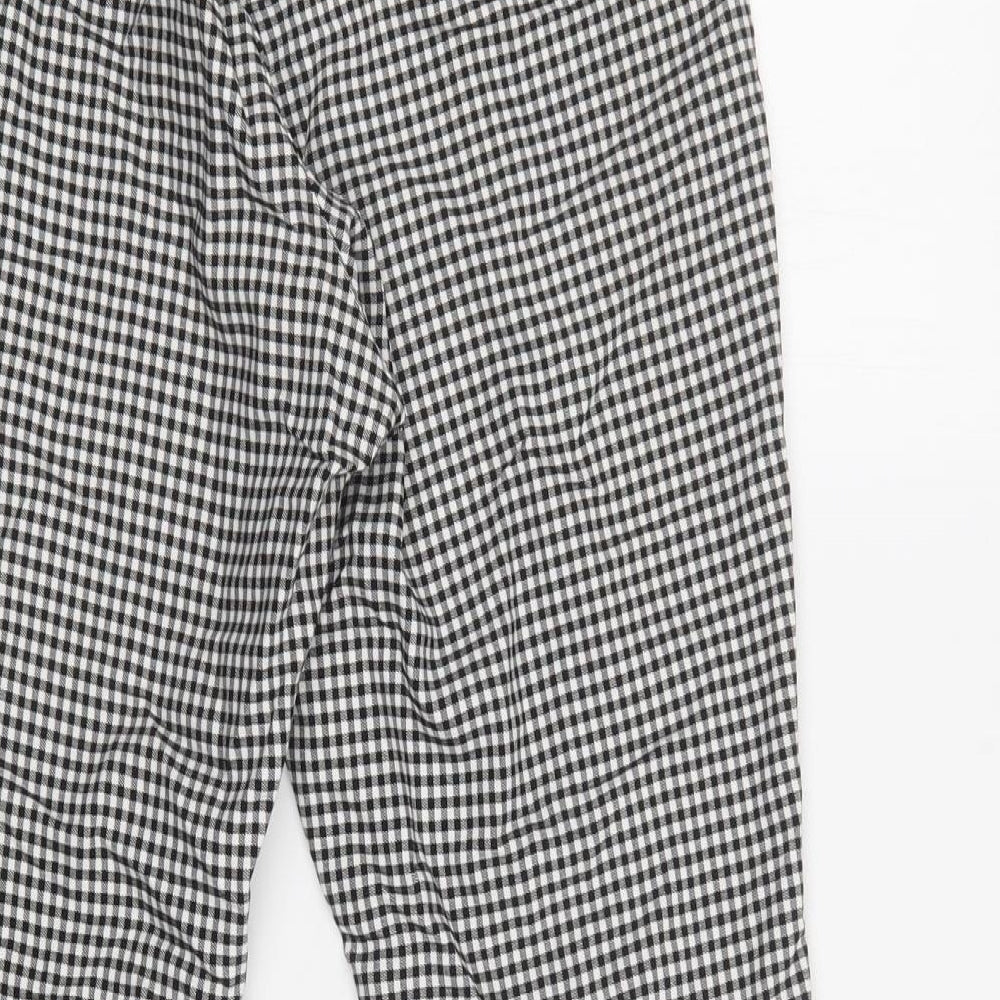 Preworn Womens Grey Check Cotton Trousers Size 10 L27 in Regular Snap