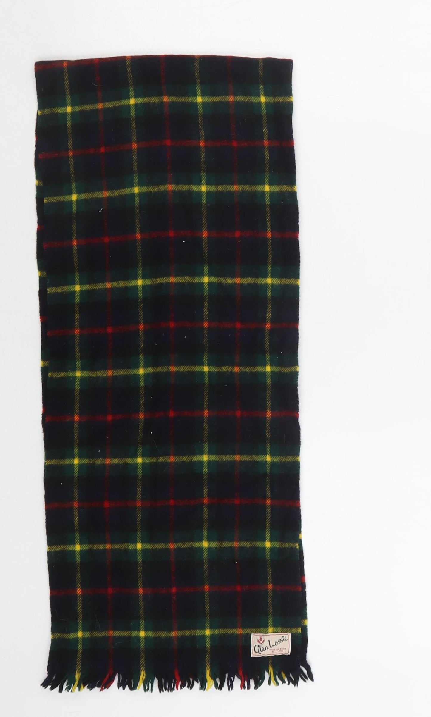 Glen Lossie Mens Green Plaid Wool Scarf One Size