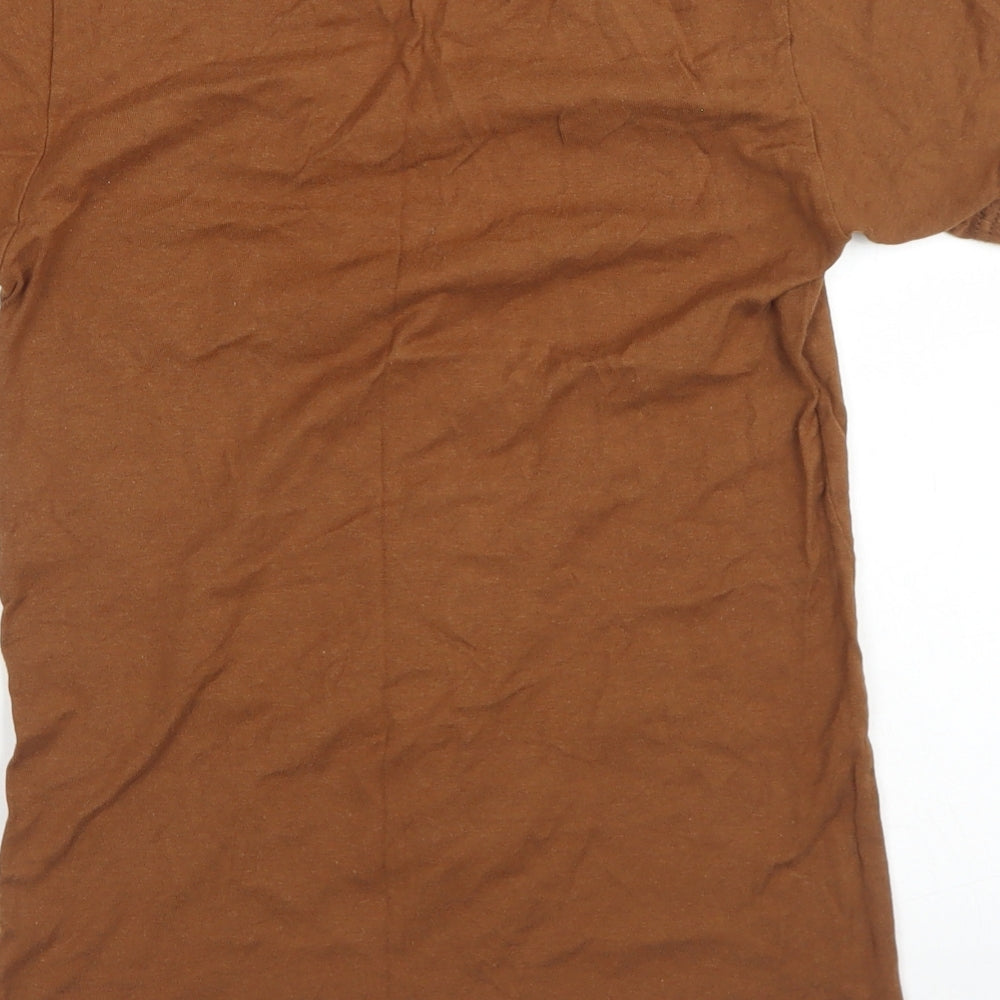 M&M's Womens Brown Cotton Basic T-Shirt Size XS Crew Neck