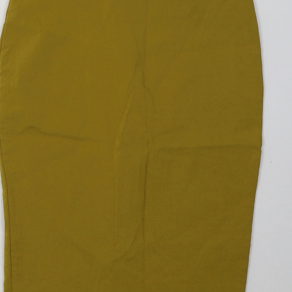 Primark Womens Yellow Viscose A-Line Skirt Size 8 Zip