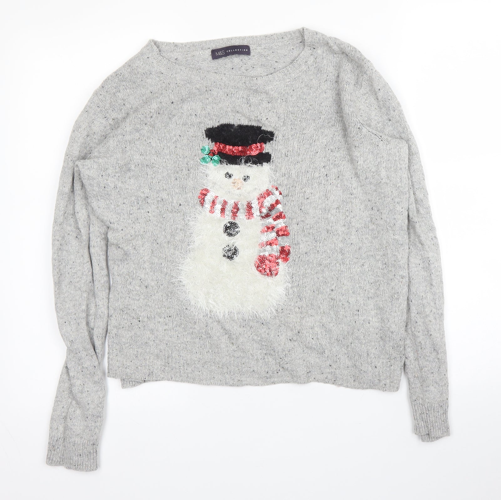 M&S Womens Grey Round Neck Acrylic Pullover Jumper Size 14