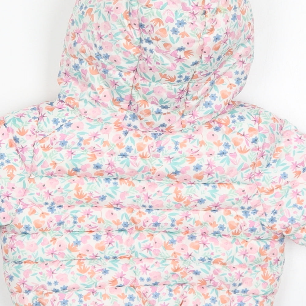 F&F Girls Multicoloured Floral Basic Coat Coat Size 0-3 Months Zip