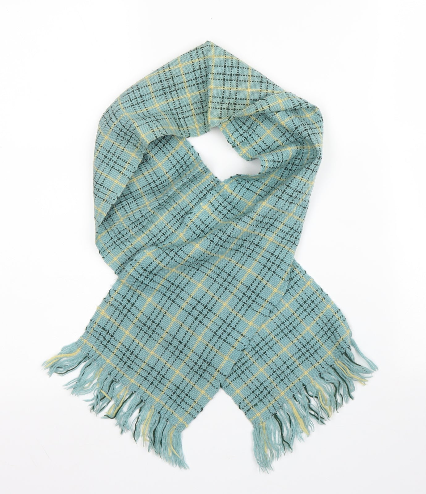 Preworn Unisex Green Plaid Polyester Scarf