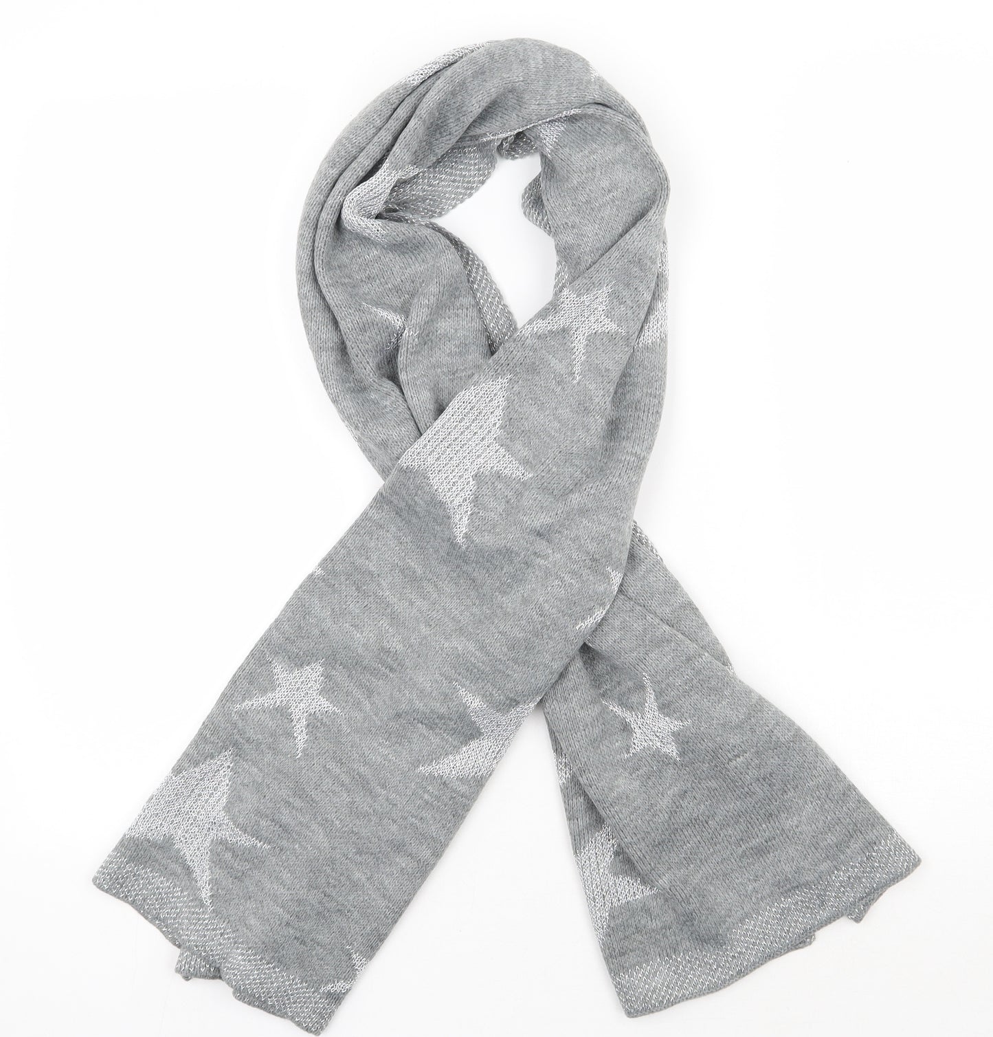 Preworn Womens Grey Geometric Acrylic Scarf - Stars