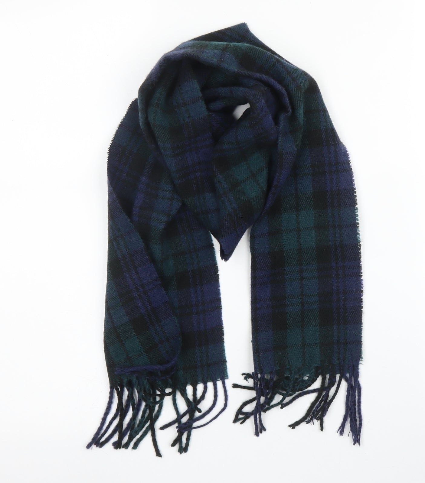 James Pringle Mens Green Plaid Acrylic Scarf One Size