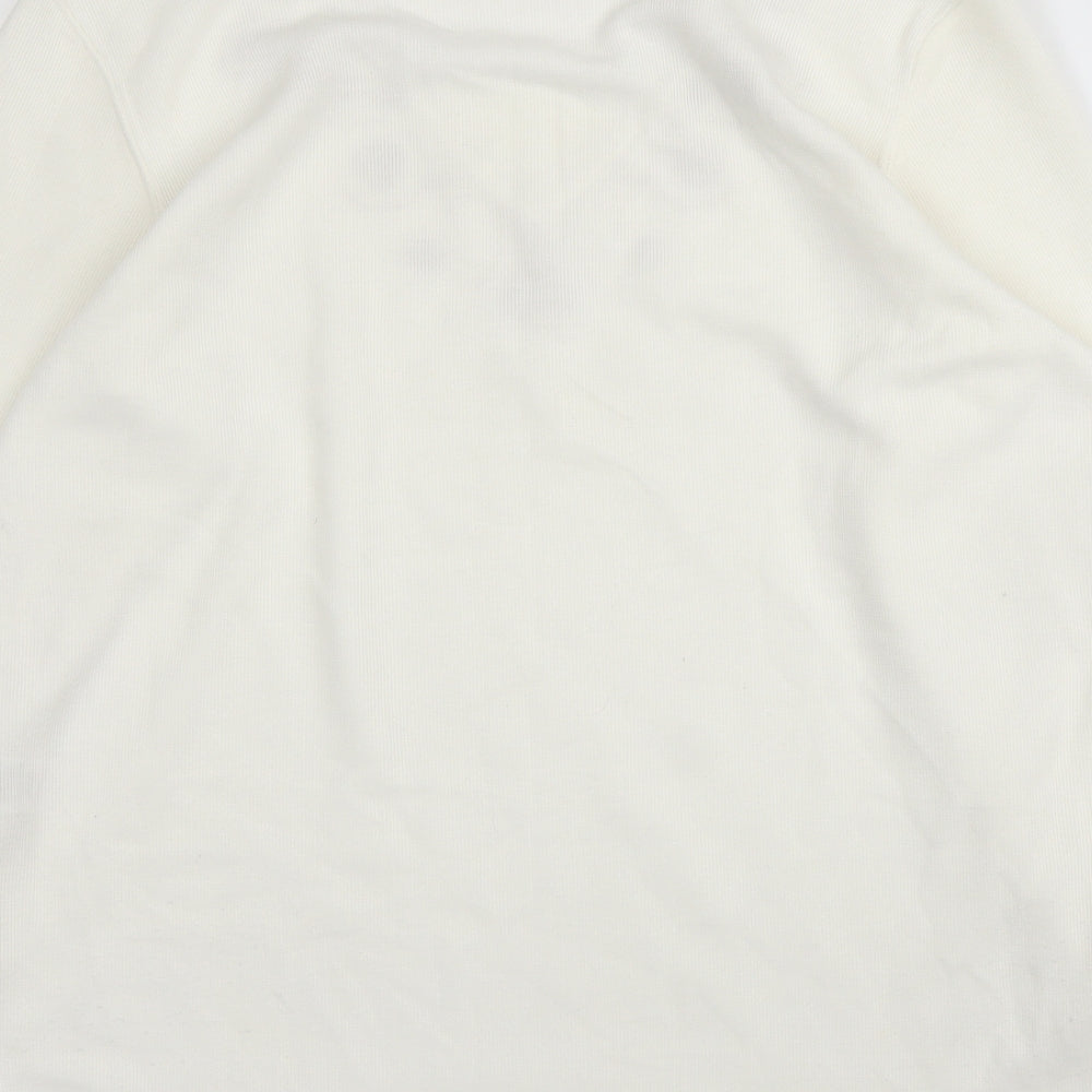 BM Casual Womens White V-Neck Floral Cotton Pullover Jumper Size S