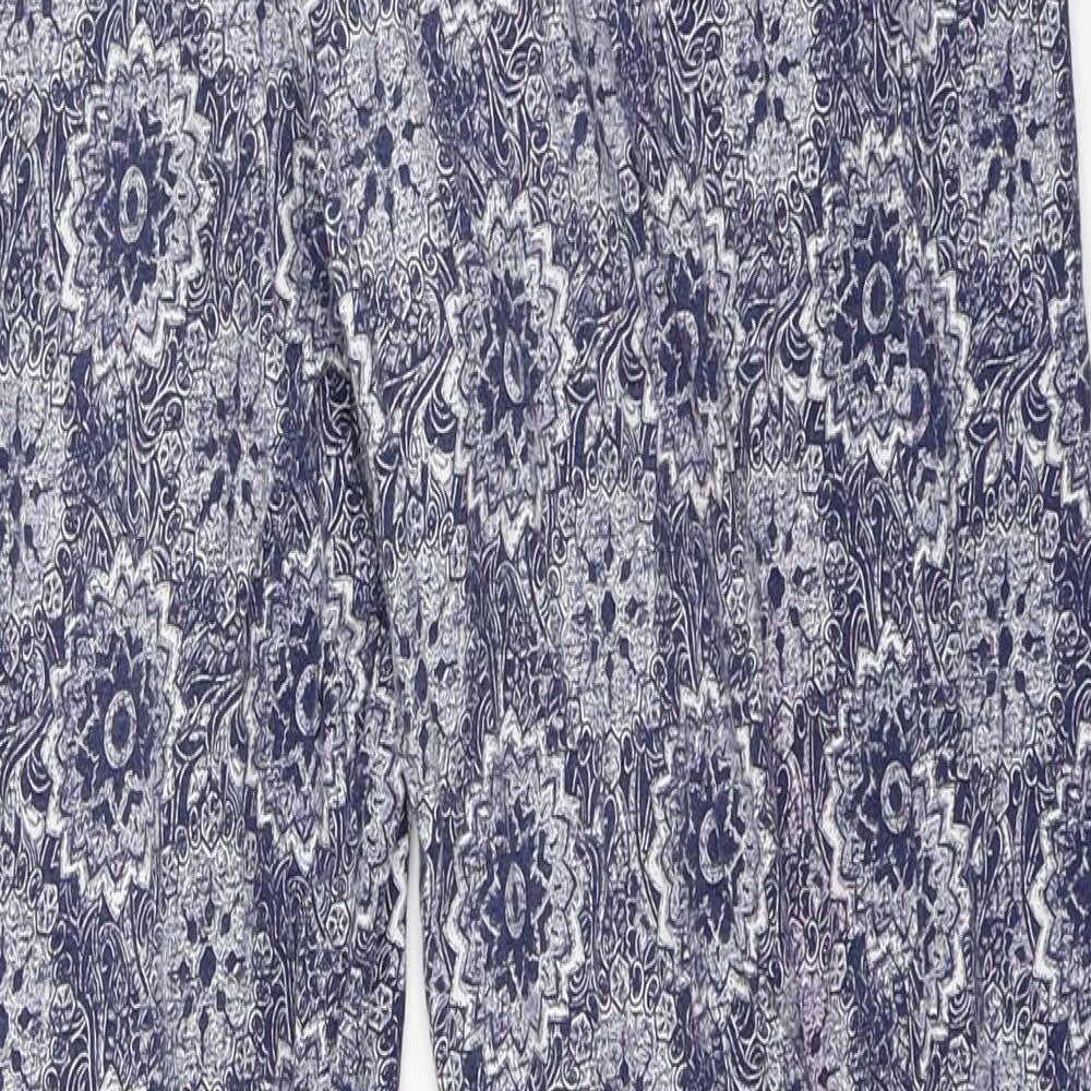 M&S Womens Blue Fair Isle Cotton Trousers Size 12 L24 in Regular - very soft