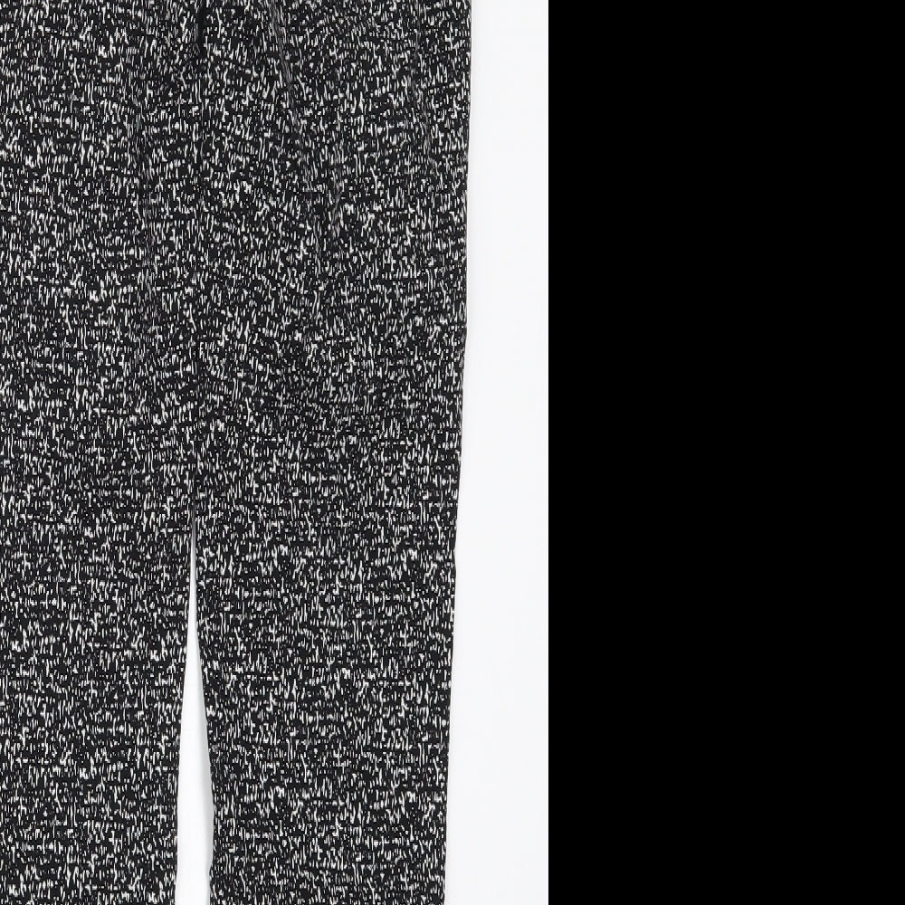 Elaine Rose Womens Black Geometric Nylon Trousers Size 10 L27 in Regular Hook & Eye