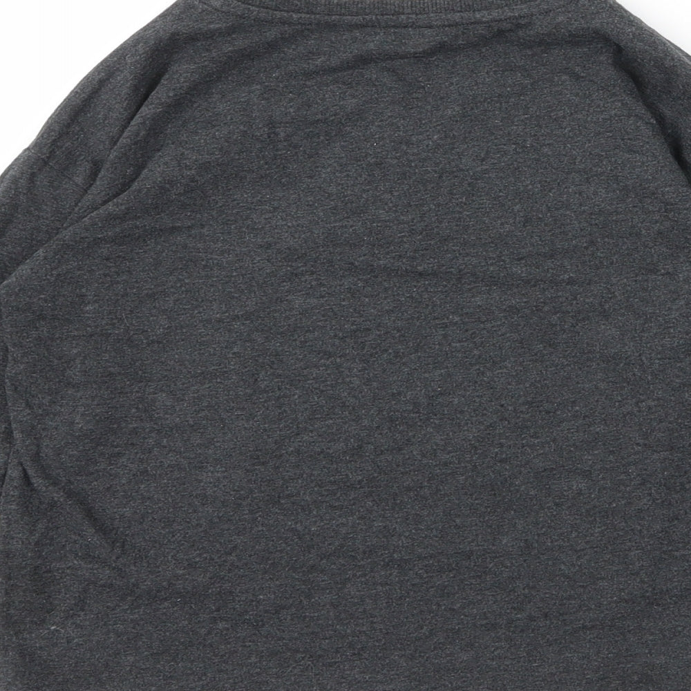 M&S Girls Grey Cotton Basic T-Shirt Size 7 Years Round Neck