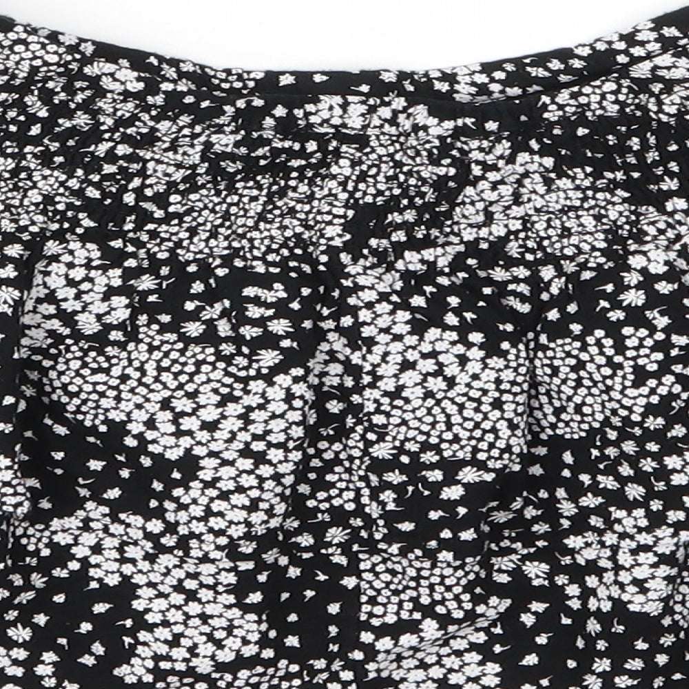 M&S Girls Black Floral Viscose Mini Skirt Size 7 Years Regular
