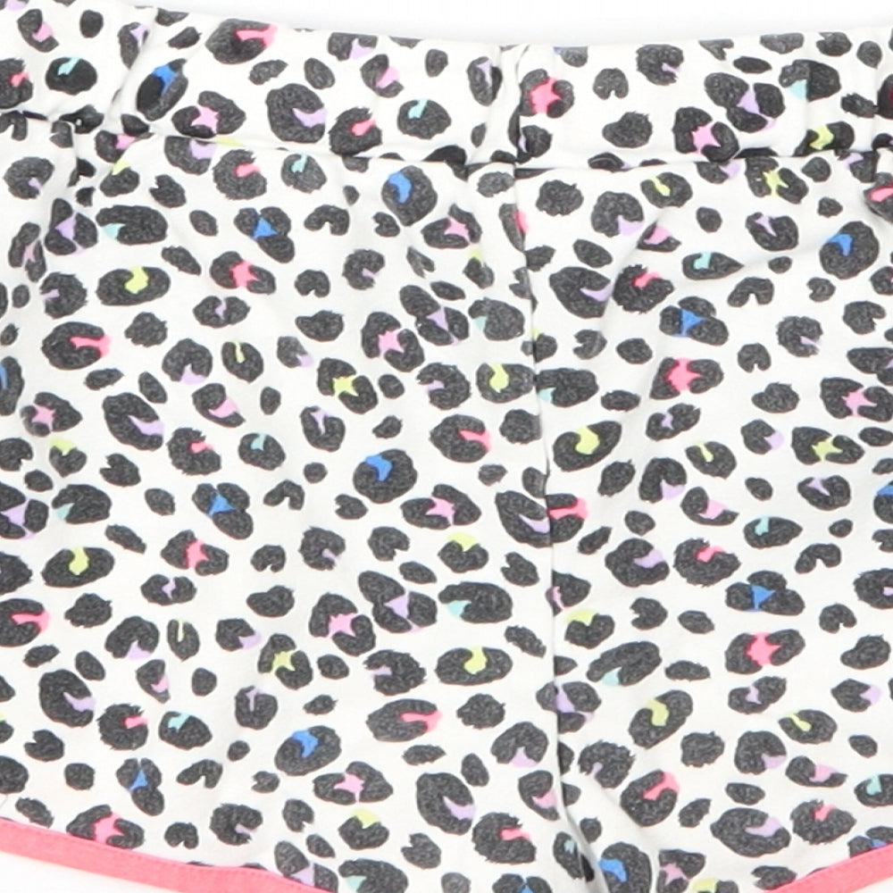 M&S Girls White Animal Print Cotton Cut-Off Shorts Size 8 Years Regular Drawstring - Leopard print