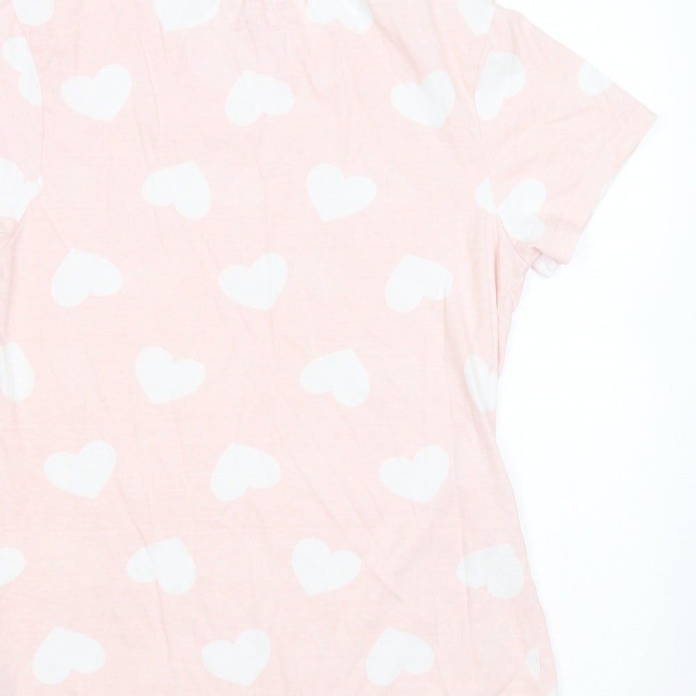 Primark Womens Pink Cotton Basic T-Shirt Size 6 Round Neck - Heart pattern