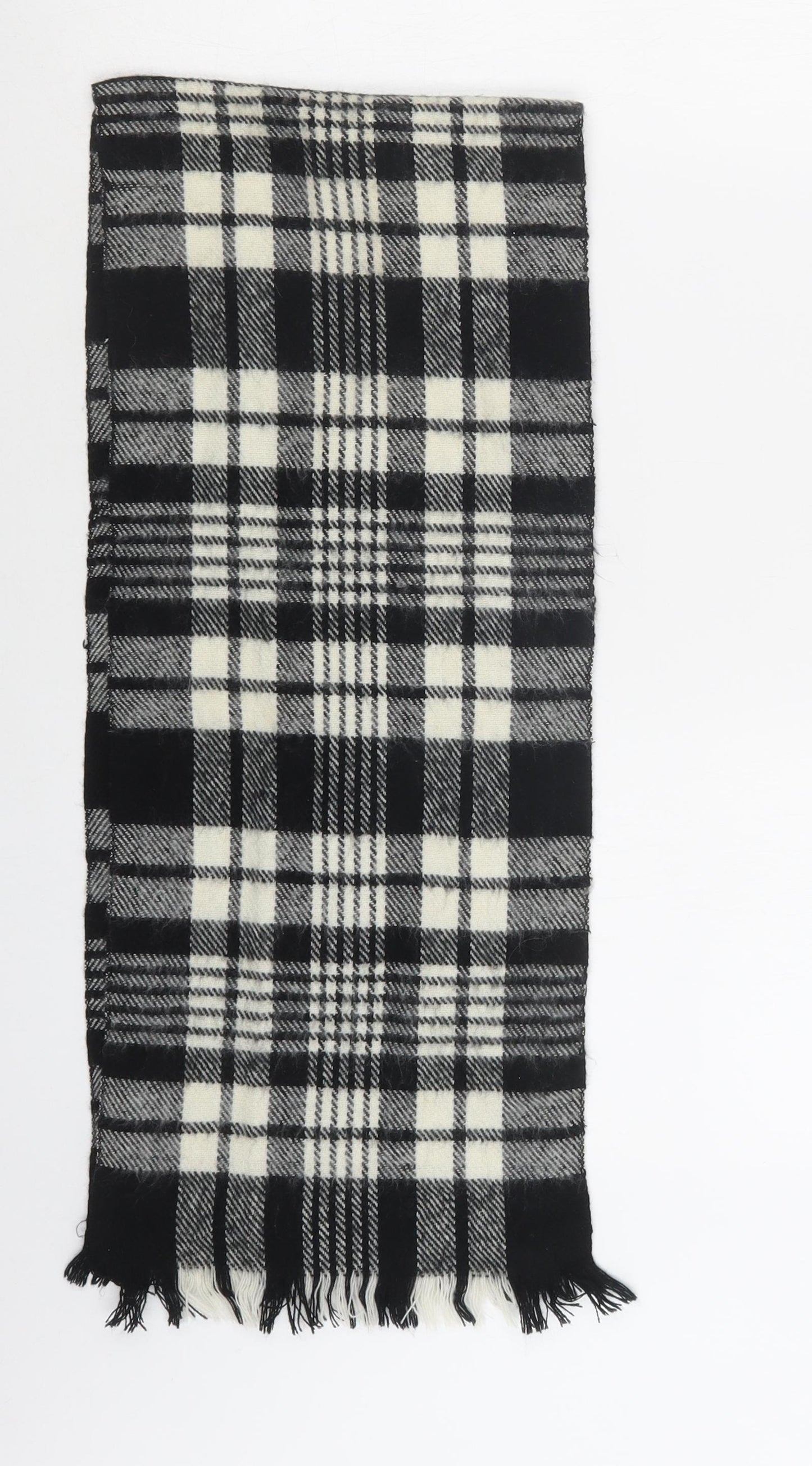 Preworn Mens Black Plaid Acrylic Scarf One Size