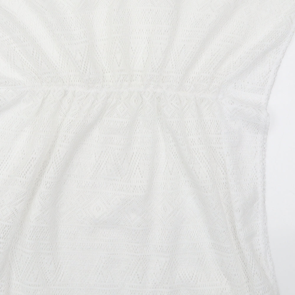 Primark Girls White Polyester T-Shirt Dress Size 11-12 Years Round Neck Pullover - Beach Cover Up Dress