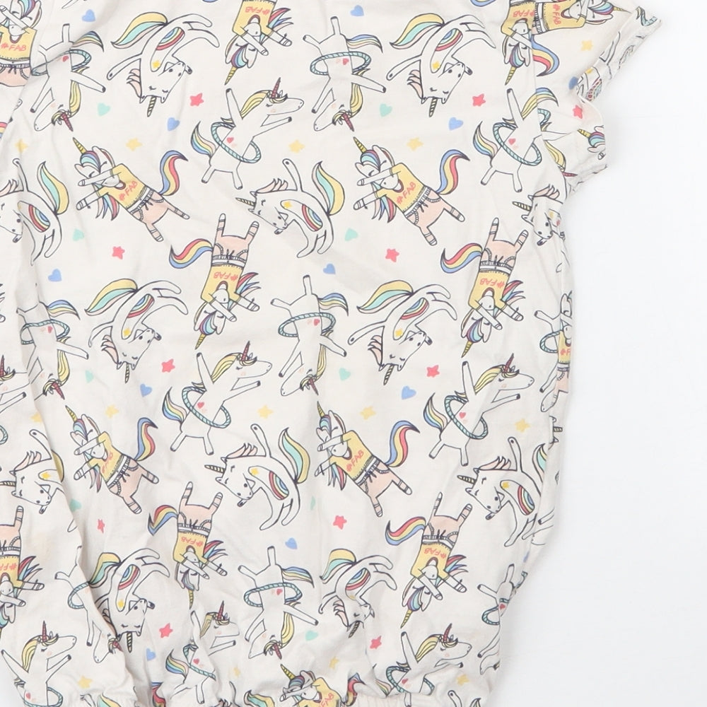 Nutmeg Girls Ivory Cotton Basic T-Shirt Size 8 Years Round Neck - Rainbows and Unicorns