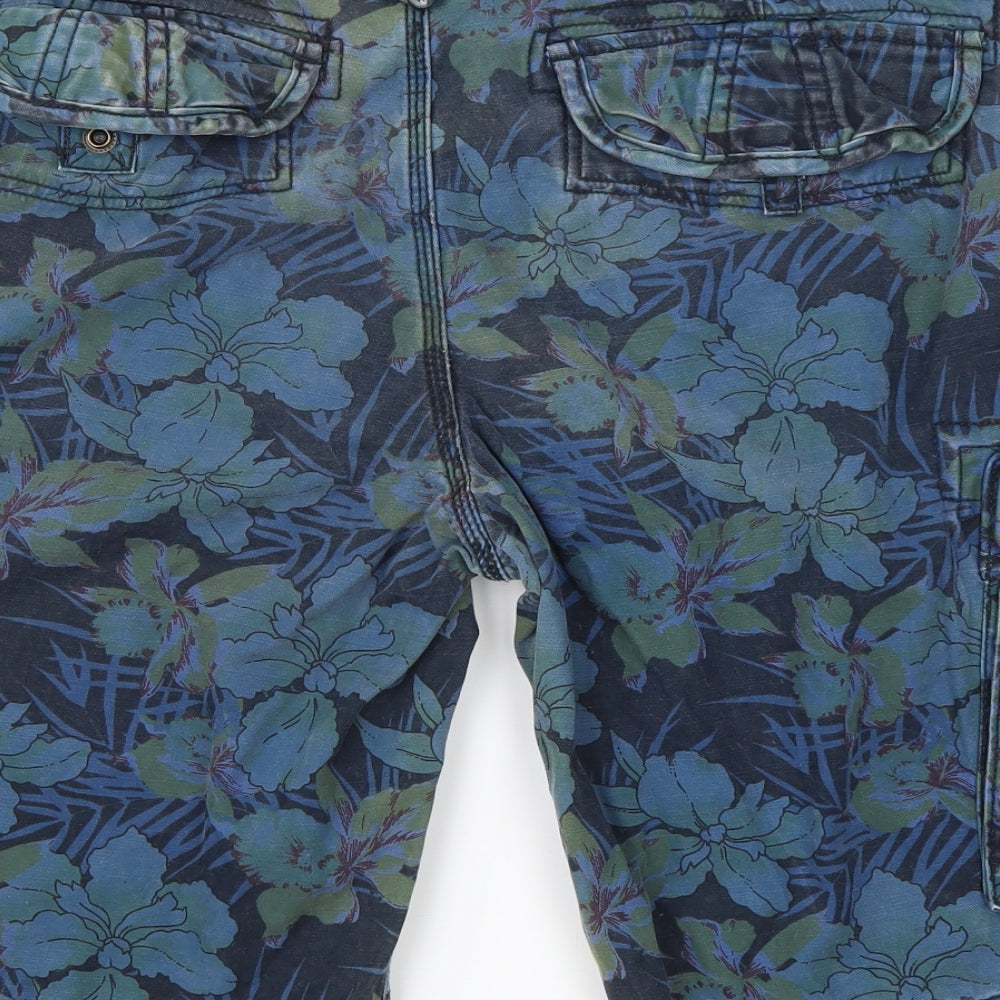 FatFace Mens Multicoloured Floral Cotton Cargo Shorts Size 36 L11 in Regular