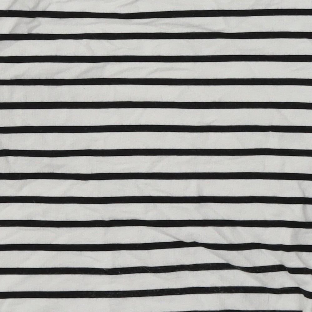 H&M Girls White Striped Cotton Pullover Sweatshirt Size 6-7 Years Pullover - Sequin Detail, minnie mouse