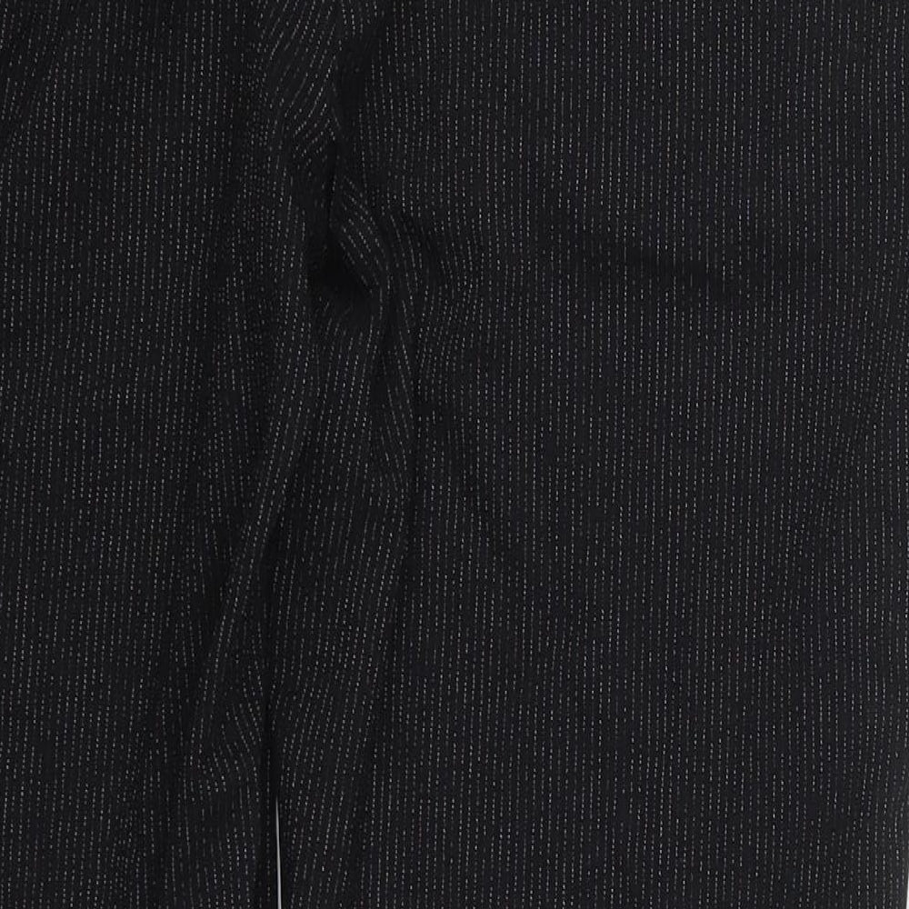 NEXT Womens Black Striped Polyester Trousers Size 12 L25 in Regular Hook & Eye