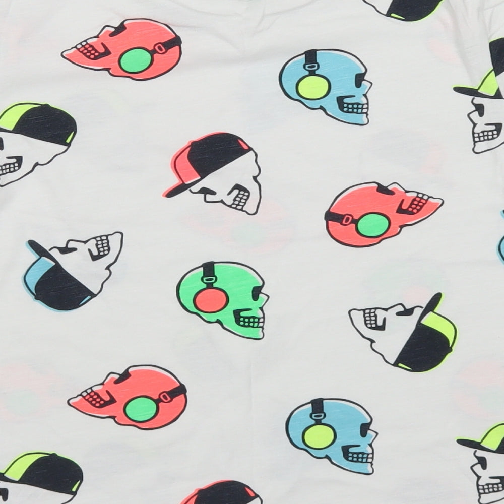 NEXT Boys White Spotted Cotton Basic T-Shirt Size 7 Years Crew Neck - Skull Print