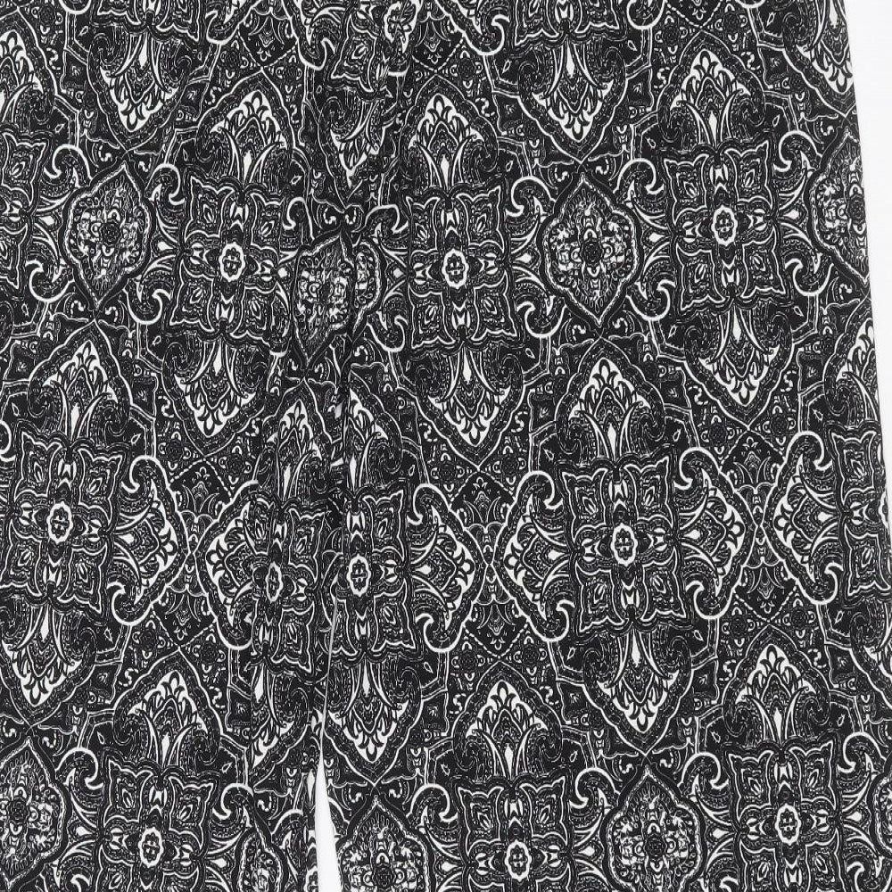 Preworn Womens Black Geometric Polyester Blend Trousers Size 38 in L27 in Regular